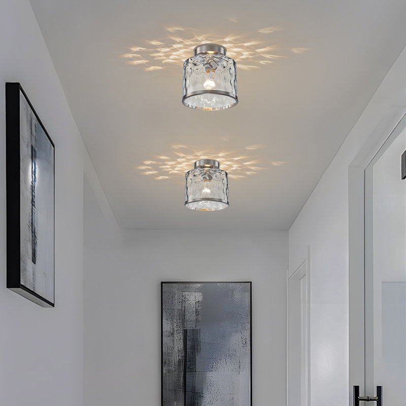 Alixandra 1-Light Clear Hammered Glass Semi Flush Mount, Nickel