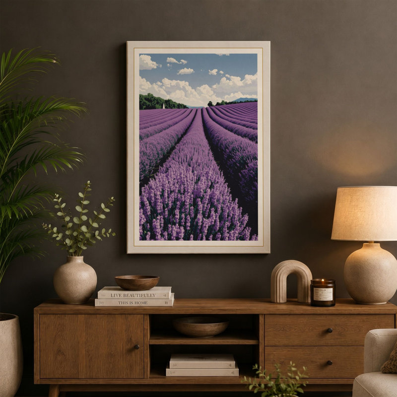 Lavender Fields Botanical - Wrapped Canvas, 30x20 - 76.2 x 50.8 cm, Teal Border