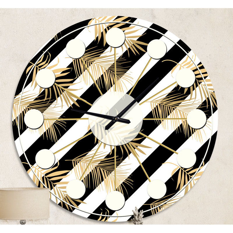 Golden Foliage VII - horloge murale Mid-Century moderne, Moyenne
