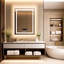 Miroir de salle de bain vertical à DEL de 80 x 61 cm avec éclairage, haut-parleur Bluetooth, affichage intelligent de l'heure et de la date, traitement antibuée et intensité lumineuse réglable en 3 couleurs.-316998173