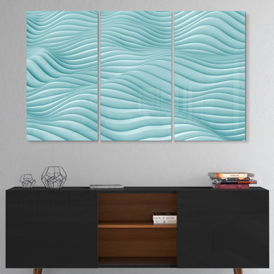 Fractal Rippled Blue 3D Waves - art mural abstrait en métal multipanel