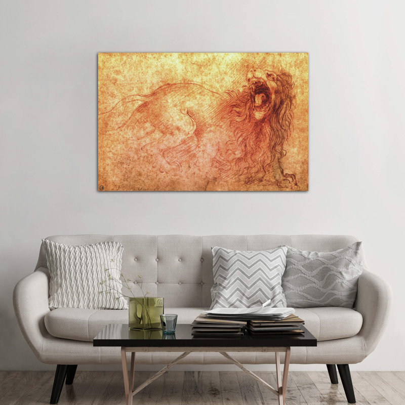 Sketch Of A Roaring Lion by Leonardo Da Vinci - Painting on Canvas, 30.48 cm H x 45.72 cm W, Wrapped Canvas