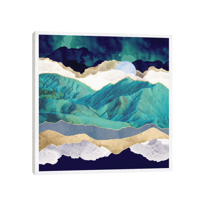 Teal Mountains - Print on Canvas, White Framed, 45.72 cm H x 45.72 cm W