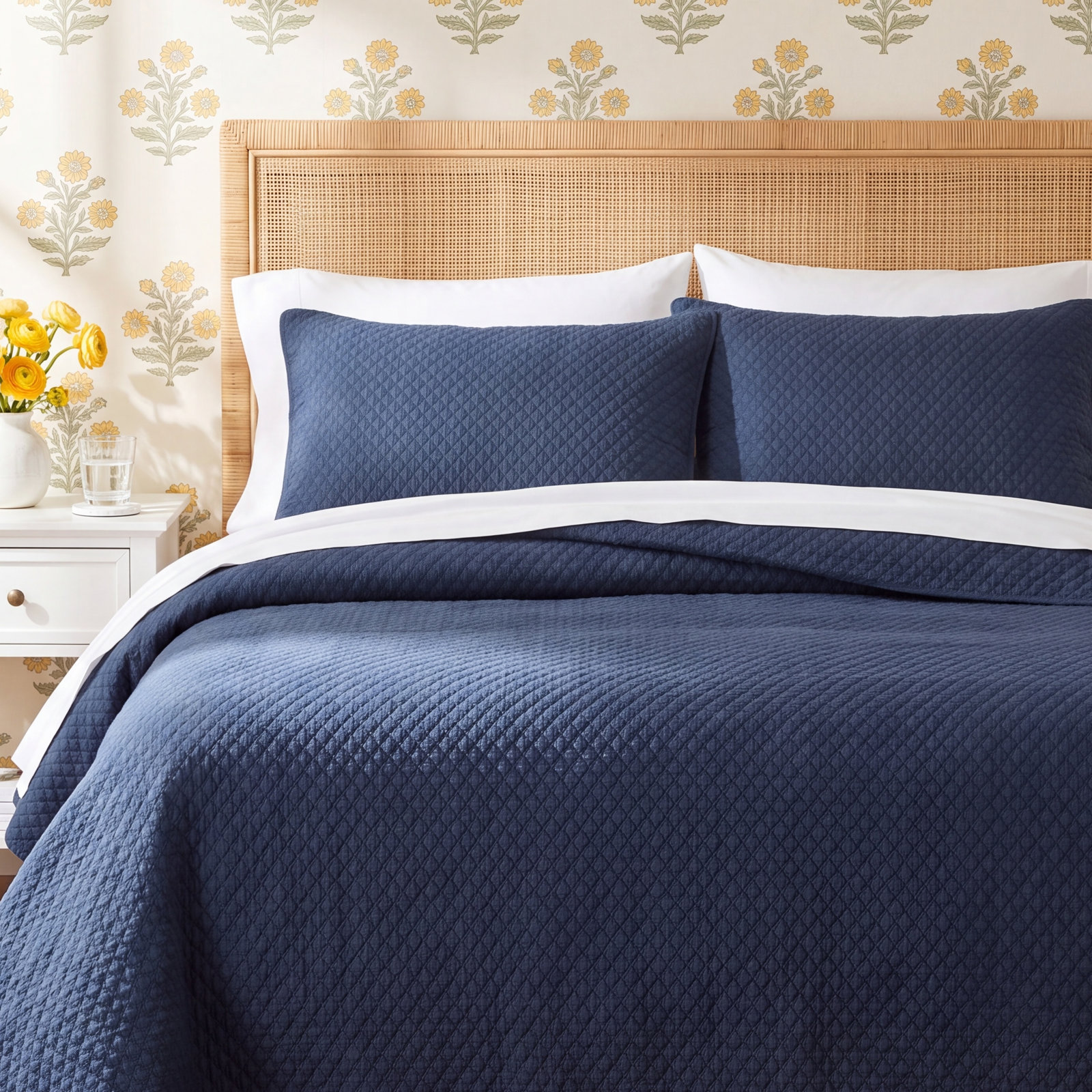 Bridie Cotton Coverlet Set, Full/Queen Coverlet/Bedspread + 2 Standard Shams, Navy