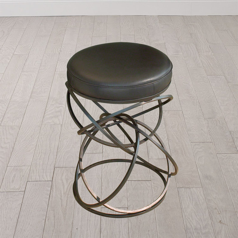 Industrial Chic Black Leather and Iron Ring Counter Stool