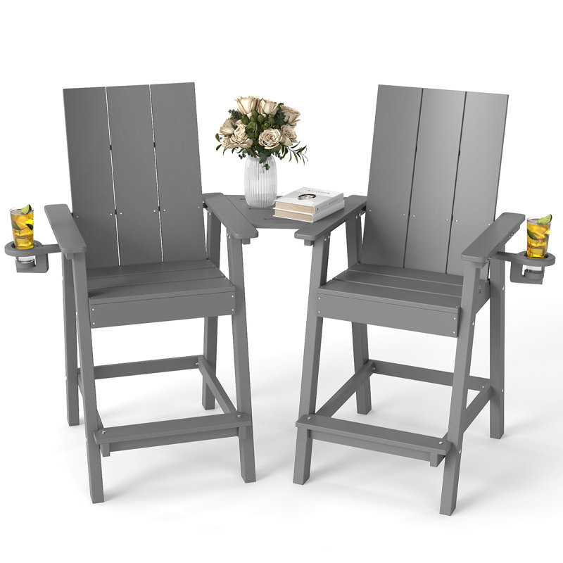 Chaises hautes Adirondack avec plateau de connexion Hdpe (ensemble de 2), Gris