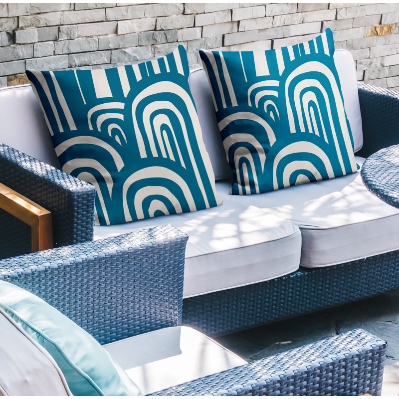 Abstract Outdoor Reversible Throw Pillow, 17W" x 17H", Turquoise