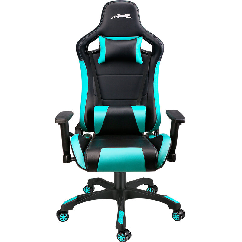 Inbox Zero Adjustable Reclining Ergonomic Faux Leather Swiveling PC & Racing Game Chair, Black/Light Blue