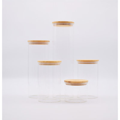 Yogik Set Of 5 Round High Borosilicate Glass Food Storage Containers With Eco-friendly Bamboo Lids - Plastic Free - Phthalate Free - Lfgb Approved  - Ovenproof Glass Up To 520 ‘c