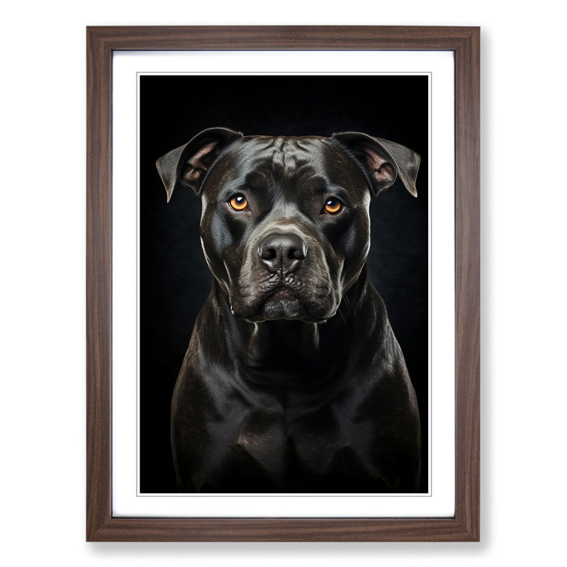 Staffordshire Bull Terrier Tachisme - Single Picture Frame Print on Wood, 34cm H x 25cm W x 2cm D, Walnut