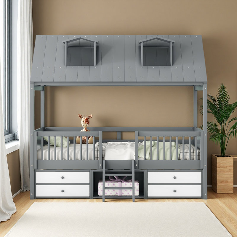 Cadre de lit Bed House, Gris, Lit simple