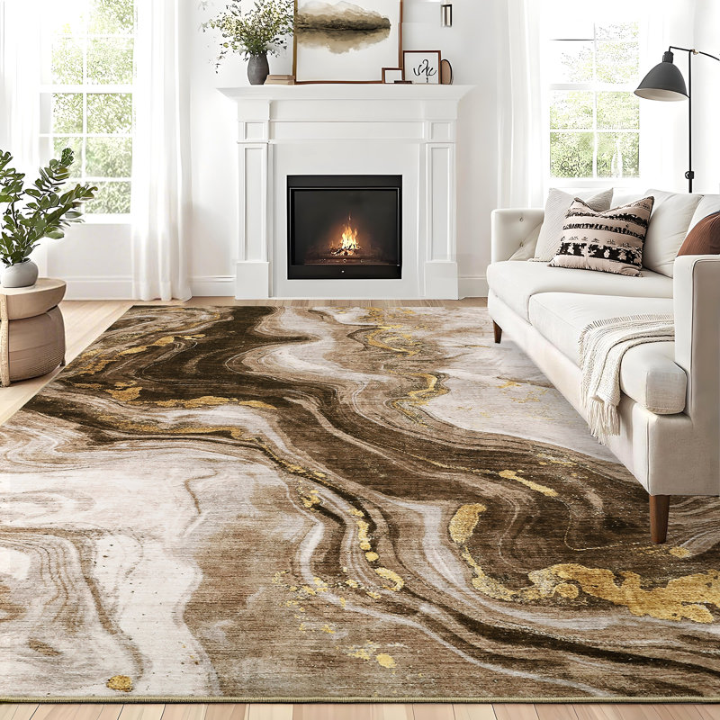Modern Abstract Living Room Rug Ultra-Soft Contemporary Accent Rug, Easy to Clean Soft Low Pile Indoor Carpet, Large Foldable Floor Cover