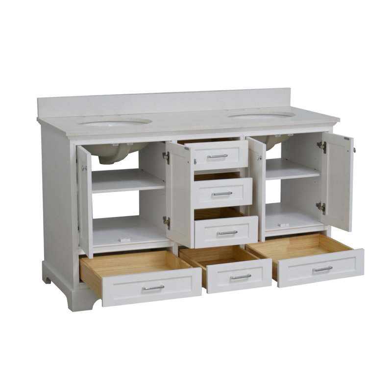 Ensemble de meuble-lavabo double 60 po Larosa, Blanc, Quartz