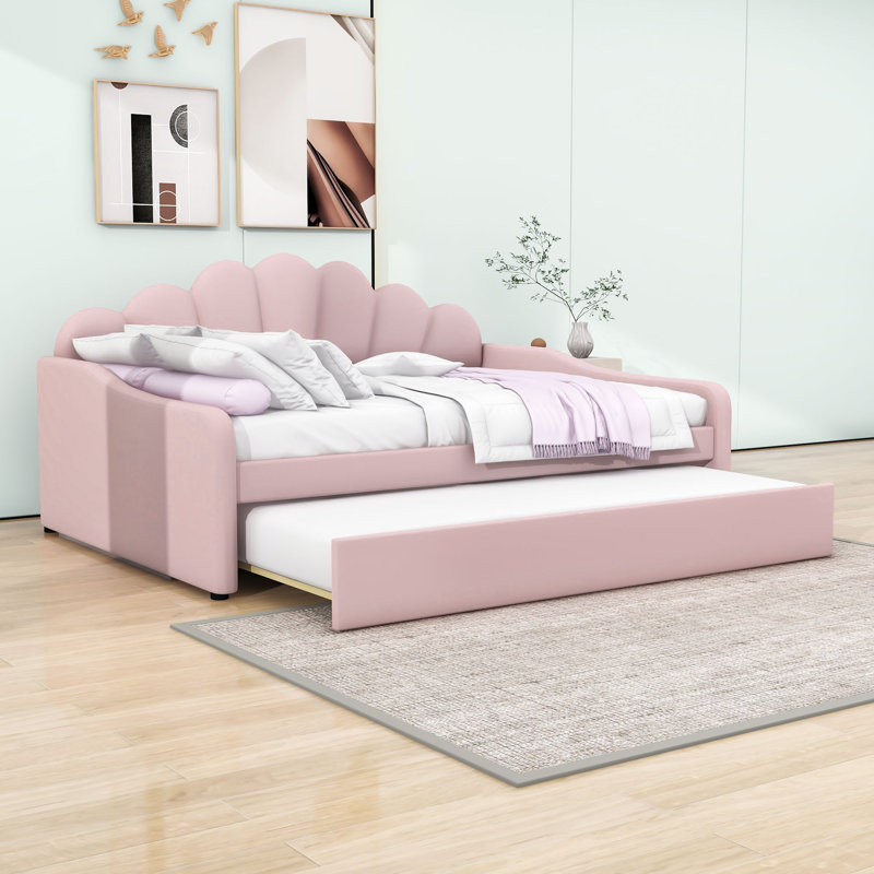 Full Upholstered Daybed with Trundle, Pink