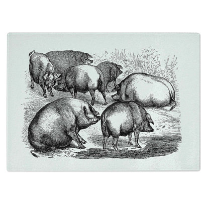 Tempered Glass Pigs Illustration Chopping Board