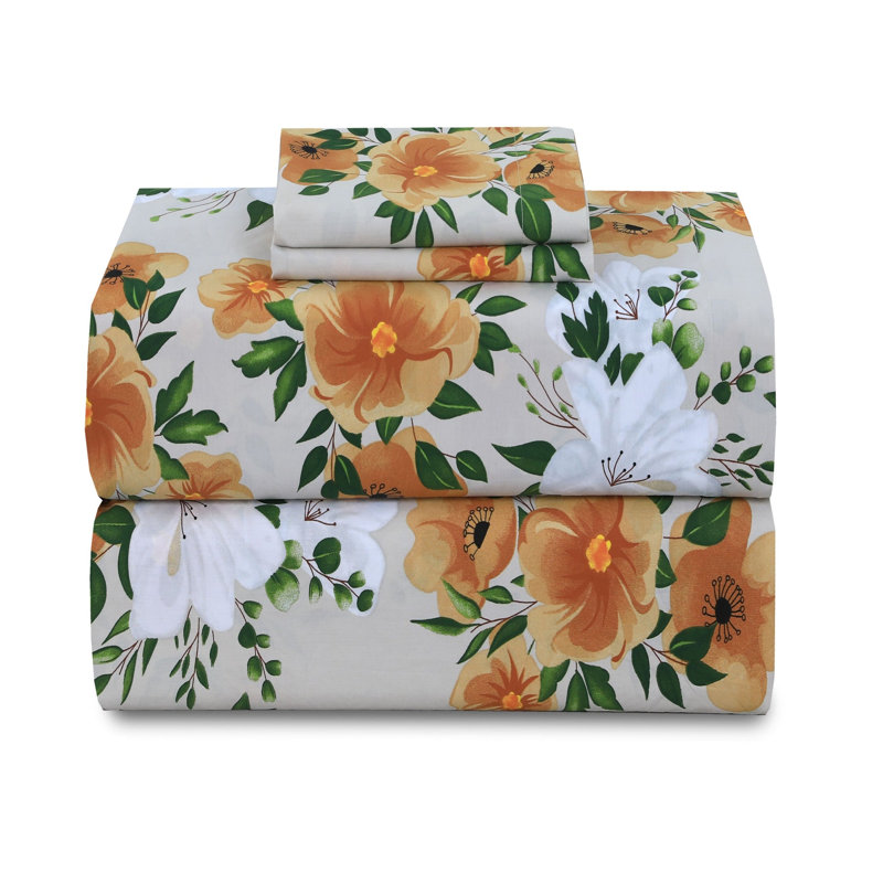 Ensemble de draps en percale 100% coton à densité de tissage 300 fils Beardstown, Double, Orange