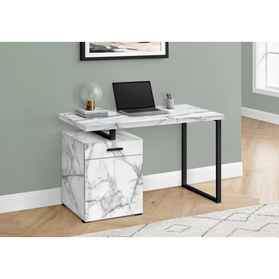 Bureau d'ordinateur, bureau personnel, ordinateur portable, installation à gauche, à droite, tiroirs de rangement, L 48 po, stratifié aspect marbre, métal, contemporain, moderne