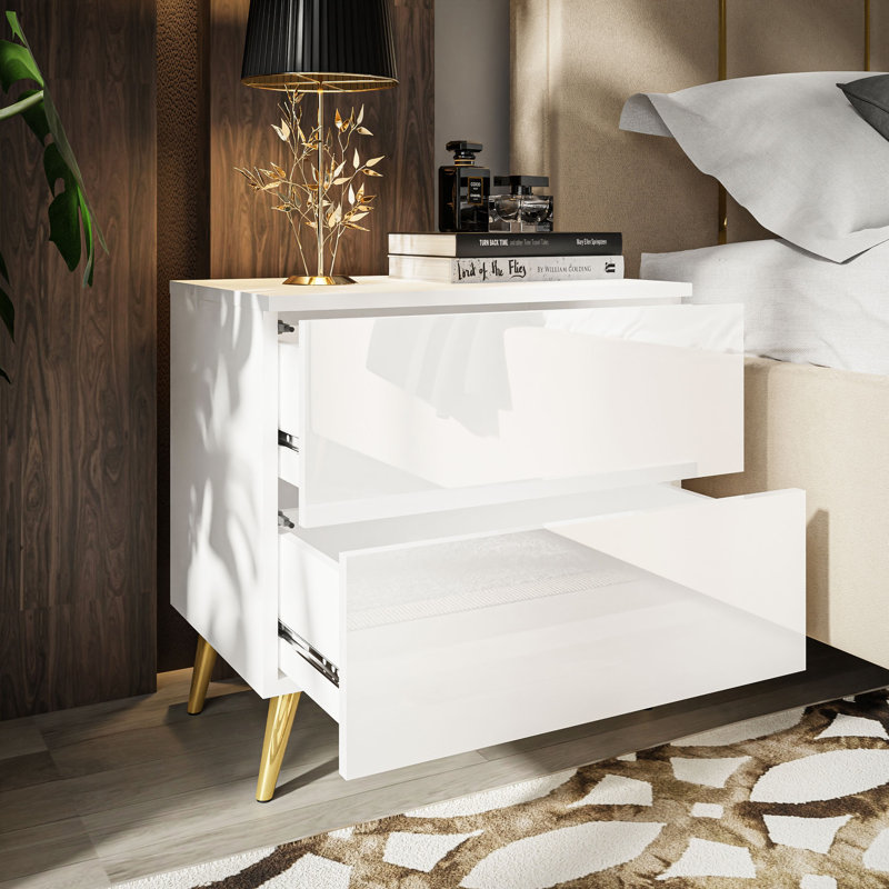 Istanbul 55cm W Manufactured Wood Bedside Table, White