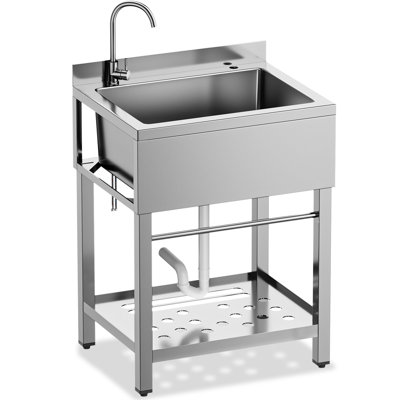 Évier de cuisine à simple cuve en acier inoxydable pour l'intérieur et l'extérieur de 25 pouces avec conduites d'eau chaude et froide et drain standard P-Trap, pour la salle de lavage