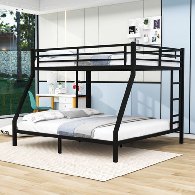 Metal Bunk Bed With Guardrails And Slats