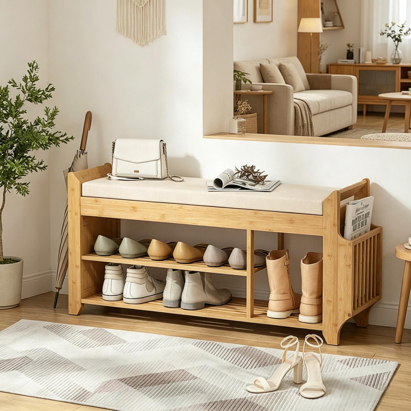 Banc de rangement d'entrée, banc à chaussures avec assise rembourrée confortable