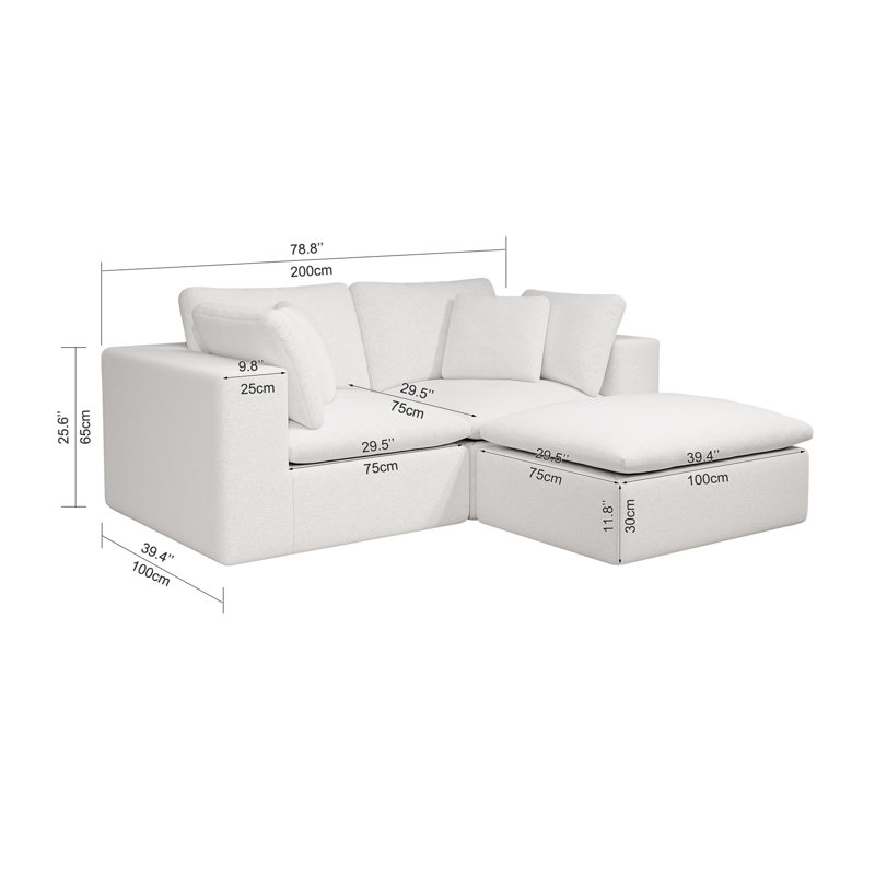 Canapé modulaire modulaire, canapé rembourré compressé, H 25,6 po x l 78,8 po x P 68,9 po, 2, Blanc