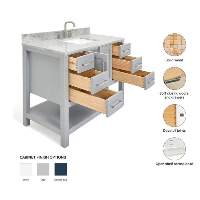 Magnolia Bath Vanity Rectangular Basin S061SCW2R, Gray, 43", Rectangular
