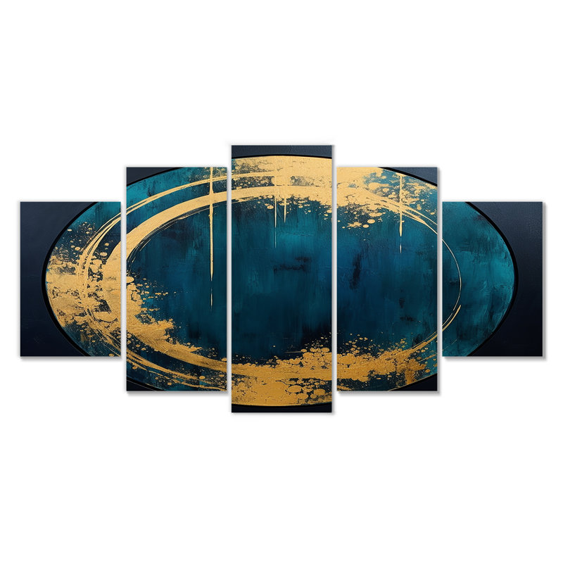 Pleine lune, gloire, bleu marine, bleu, art mural 5 pièces, H 32 po x l 60 po