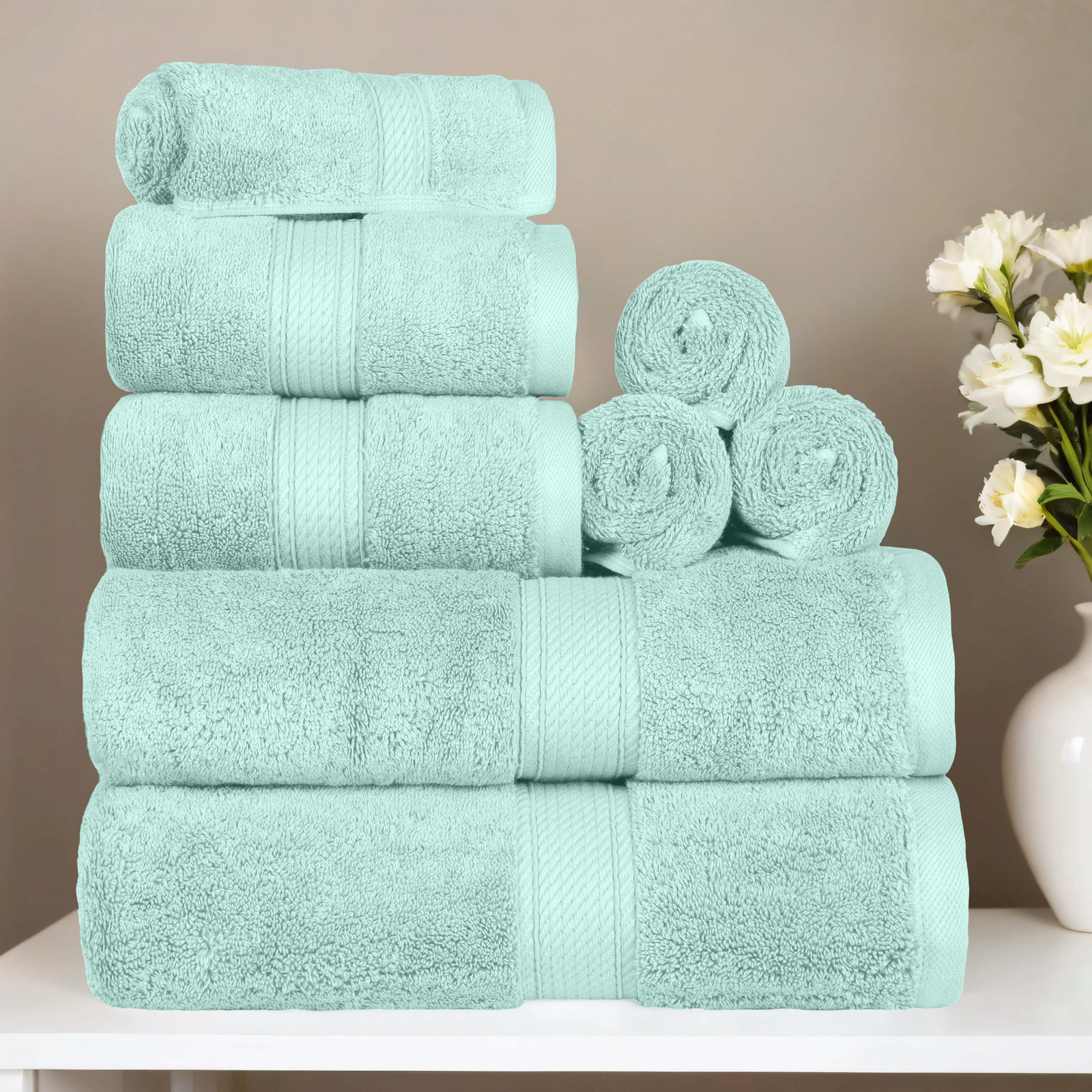 Renata 8-Piece Egyptian Cotton Towel Set, Sea Foam
