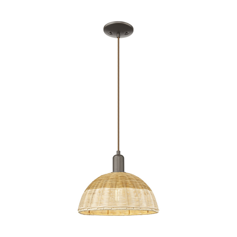 Cidalino - Mini-luminaire suspendu à cordon 1 lumière avec abat-jour tressé - Abat-jour, Or satiné