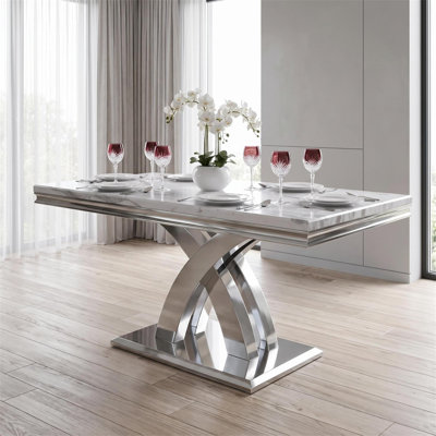 Edgeley 35.4 " Rectangular Faux Marble Top with Stainless Steel Base Dining Table