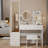 Full Body Mirror Cabinet Vanity Set with LED Vanity Table & Cushioned Stool | 17" Touch Control 3-Color LED Mirror, Built-in 2 AC + 2 USB Ports-106678352