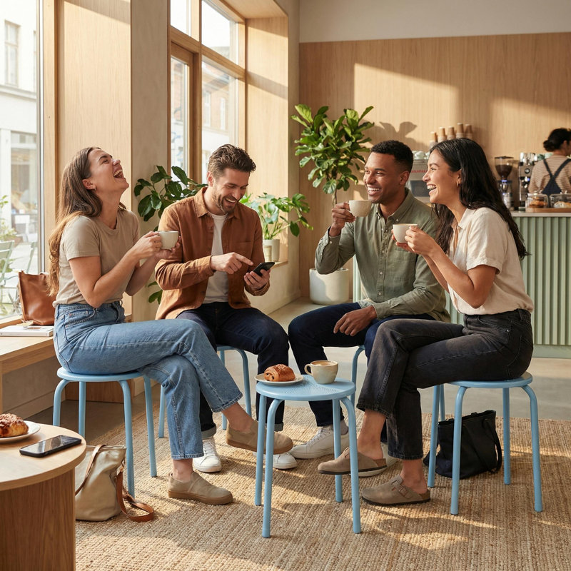 Ensemble de 4 tabourets empilables en métal, siège rond avec motif de tour Eiffel, chaises empilables portables, capacité de 200 lb, sans assemblage, pour la salle de classe