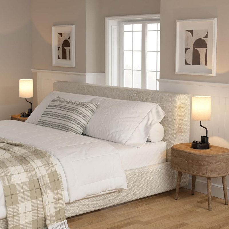 Bedside Table Lamps For Bedroom Set Of 2 - Nightstand Light, Beige