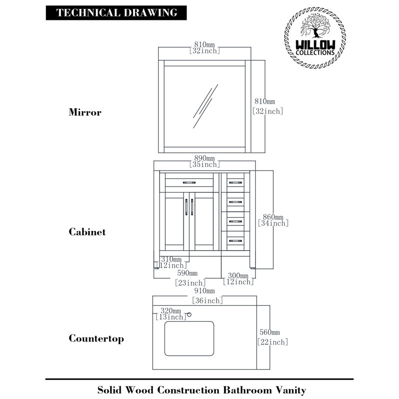 Ensemble de meuble-lavabo simple 36 po Gocha, Calacatta Laza, Blanc