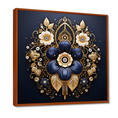 Fleurs bleues or persan ornemental emblème - art mural floral moderne salon