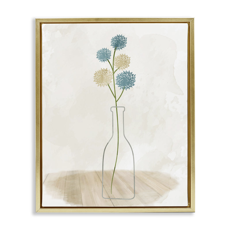 «Simple Bud Vase Floater», art mural sur toile par Kim Allen, Cadre flottant métallique doré, H 31 po x l 25 po