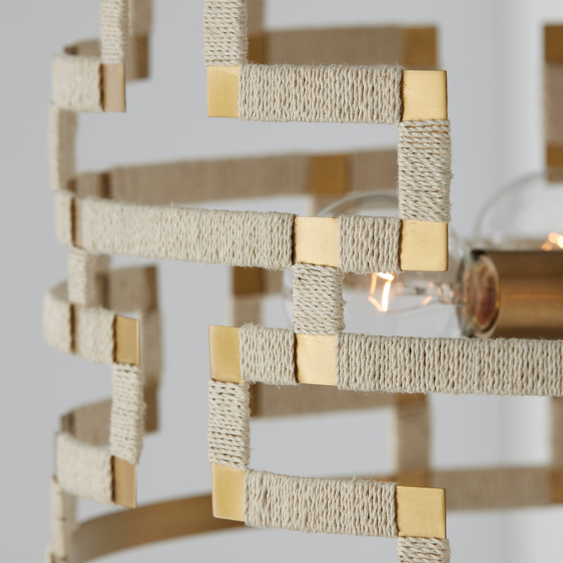 Margolis 4 - Light Bleached Natural Jute/Patinaed Brass Drum Pendant