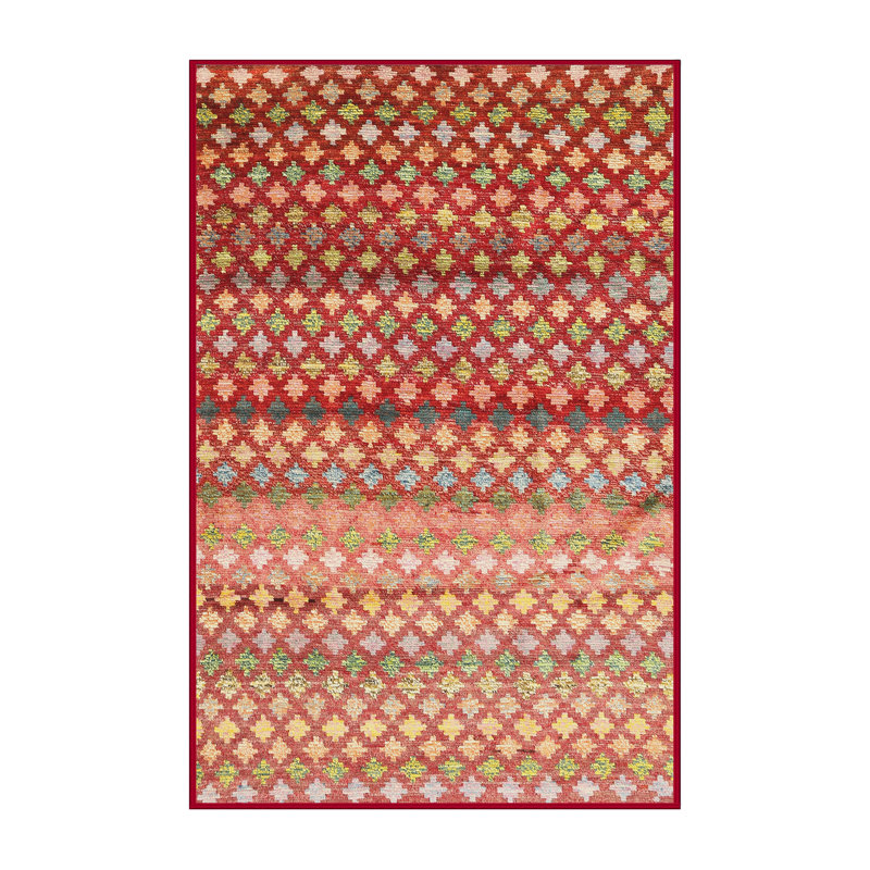 Tapis rouge à motif géométrique, Rectangle 7 pi x 9 pi