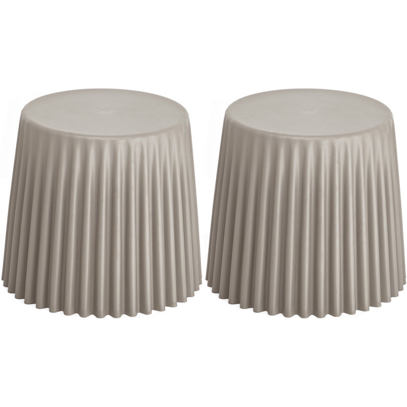 Contemporary Urban Modern Farmhouse Stackable Round Storage Basket Stool, Indoor Outdoor Plastic Accent Ottoman, Striped Design Side Chair for Dining Room, Kitchen, Bedroom, Patio, Office, and Hotel Use, Gray