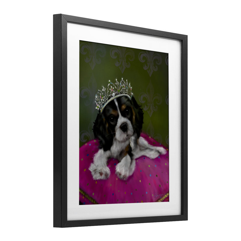 Princesse Pippa chiot couronné, reproduction sous verre, conception de Mary Sparrow, Cadre noir minuit, H 16 po x l 13 po