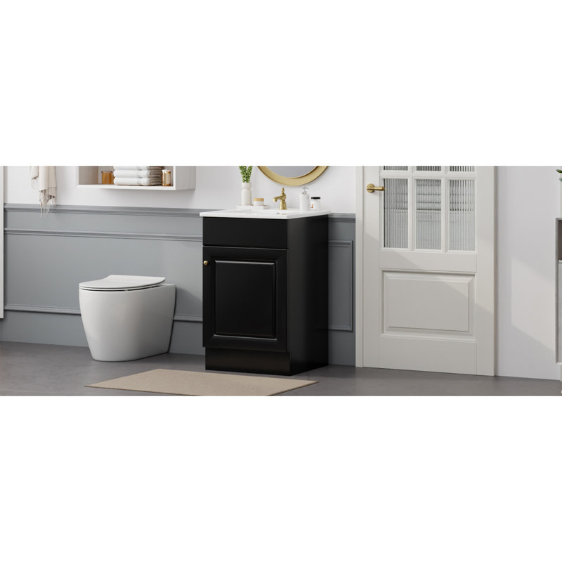 20" Bathroom Vanity With Sink, Vanity Cabinet With Door Shelf And Adjustable Shelf, Black