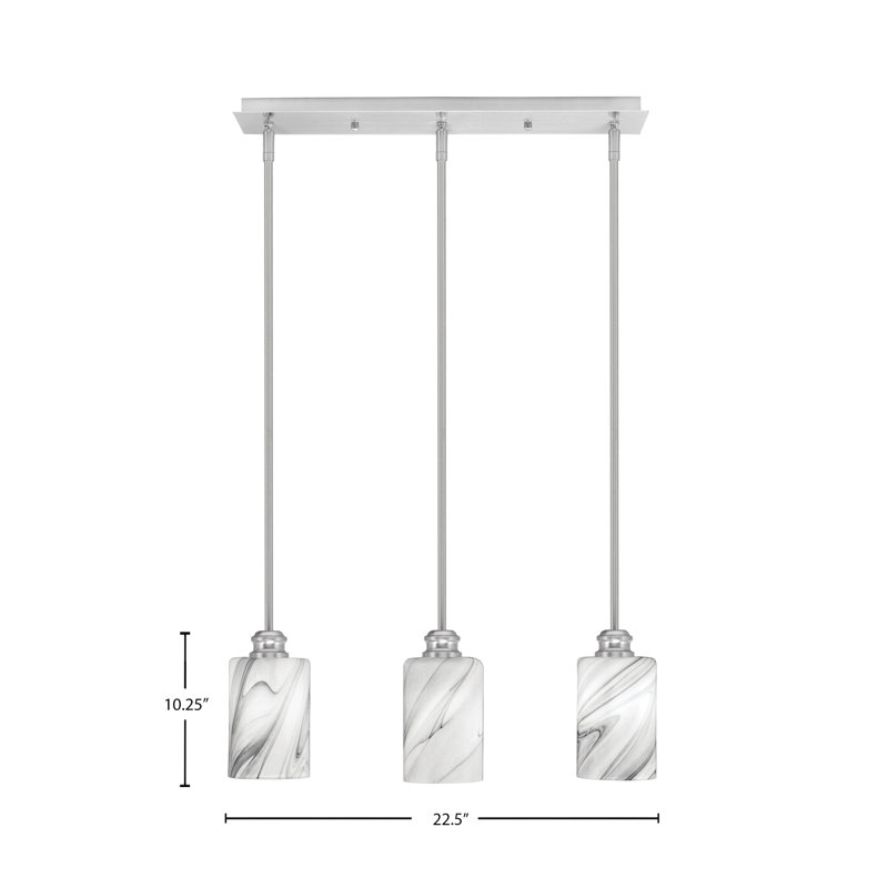 Edge 3 Light Linear Pendalier With 4" Glass, Brushed Nickel
