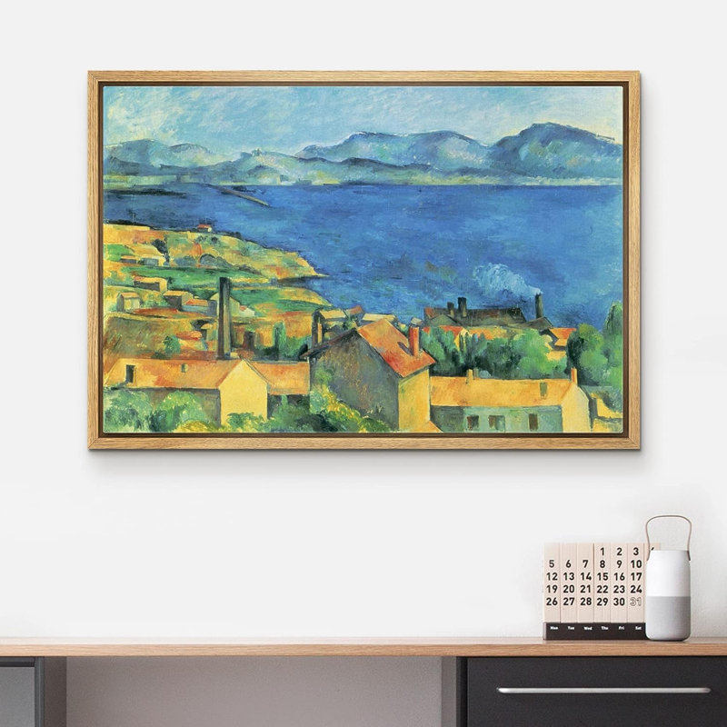 Campagne rustique dans la baie de Marseille, vue de l'Estaque par Paul Cezanne, H 16 po x l 24 po, Encadré naturel