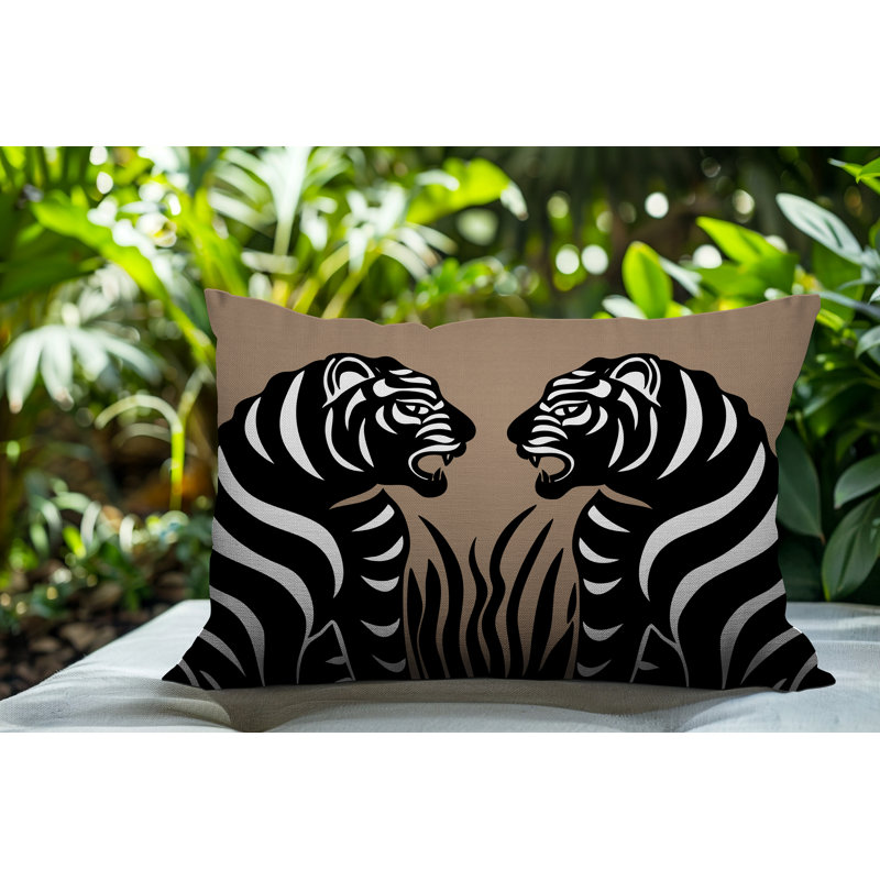 Pulo Tiger Reversible Indoor/Outdoor Rectangle Pillow, Beige, 25"H x 18"W