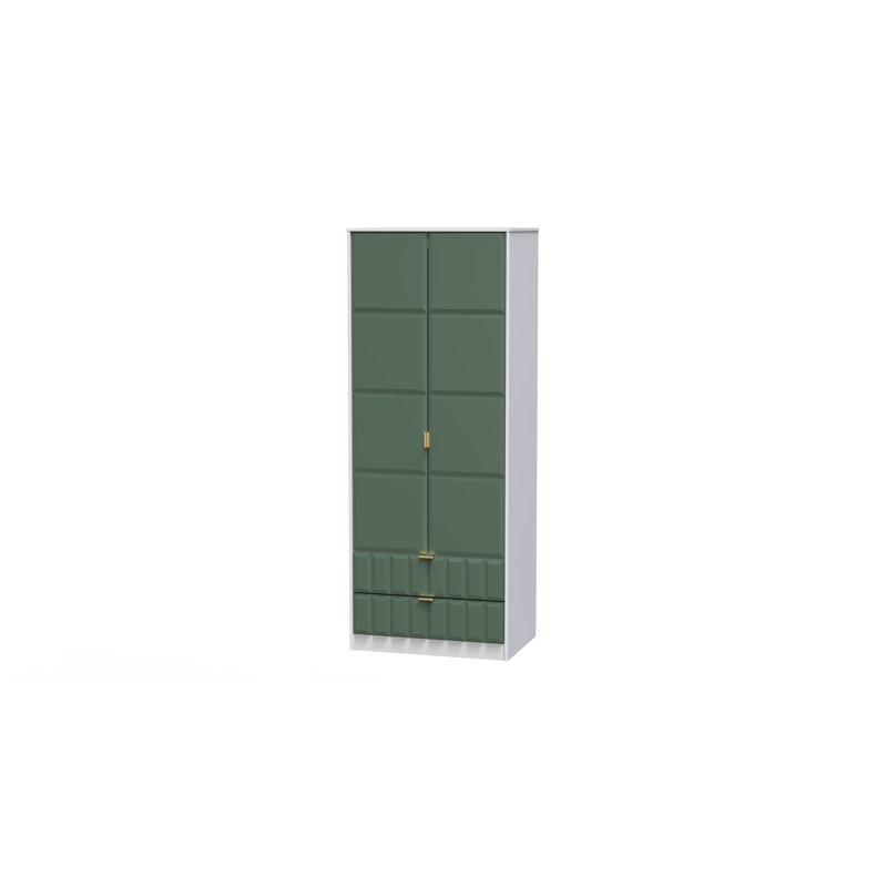 Fully Assembled 3 Door Wardrobe, 197cm H x 74cm W x 53cm D, Green/White