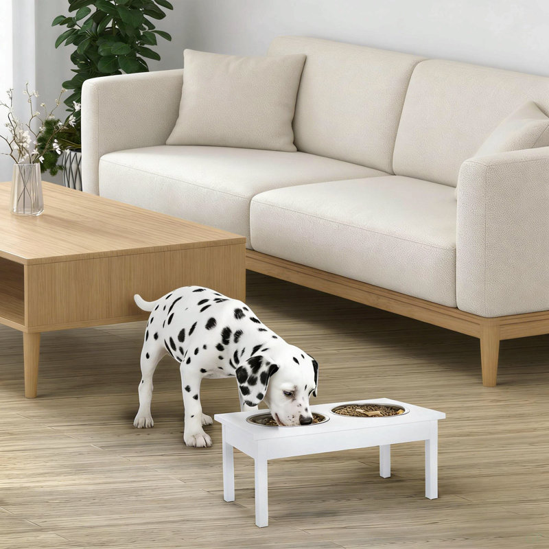 Support pour animal de compagnie, bols en bois pour nourriture pour chiens, Blanc