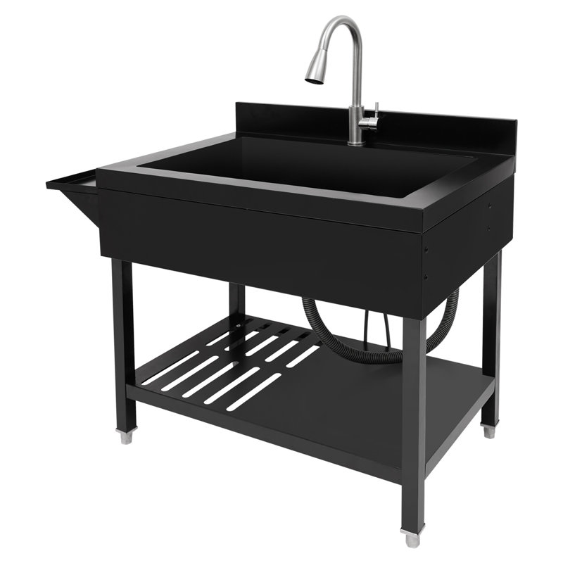 Stainless Steel Single Bowl Kitchen Sink With Pull-Out Faucet, Matte Black
