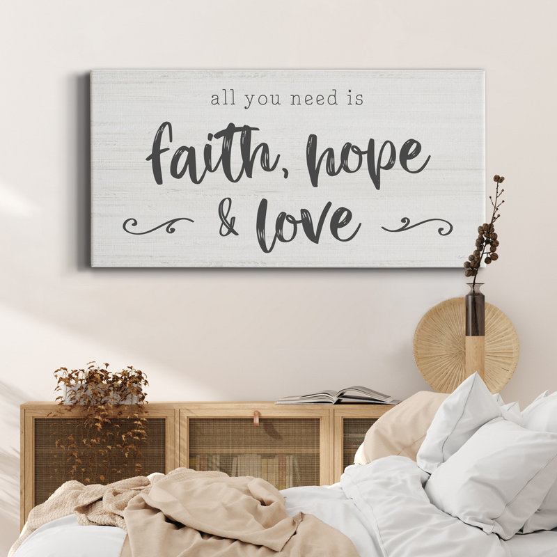 Faith, Hope, Love - Toile tendue avec châssis de qualité supérieure - prête à être accrochée, H 24 po x l 12 po x P 1 po
