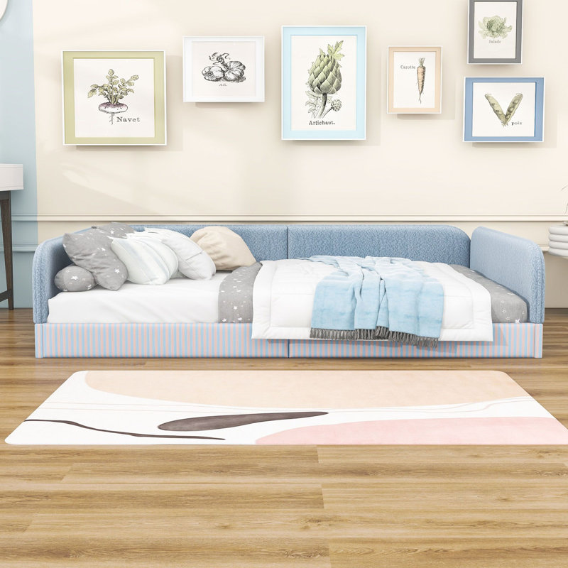 Lit plateforme tapissier Montessori, Lit double, Bleu